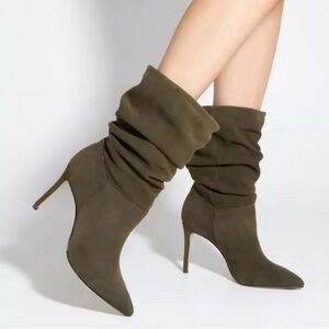 Schutz Ashlee Ruched Suede Stiletto Boots in Aspen Green - NWT